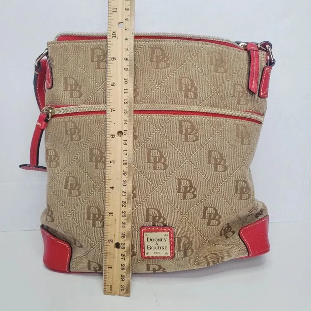 Dooney & Bourke Maxi Quilt Americana Signature Crossbody Natural W Red Leather